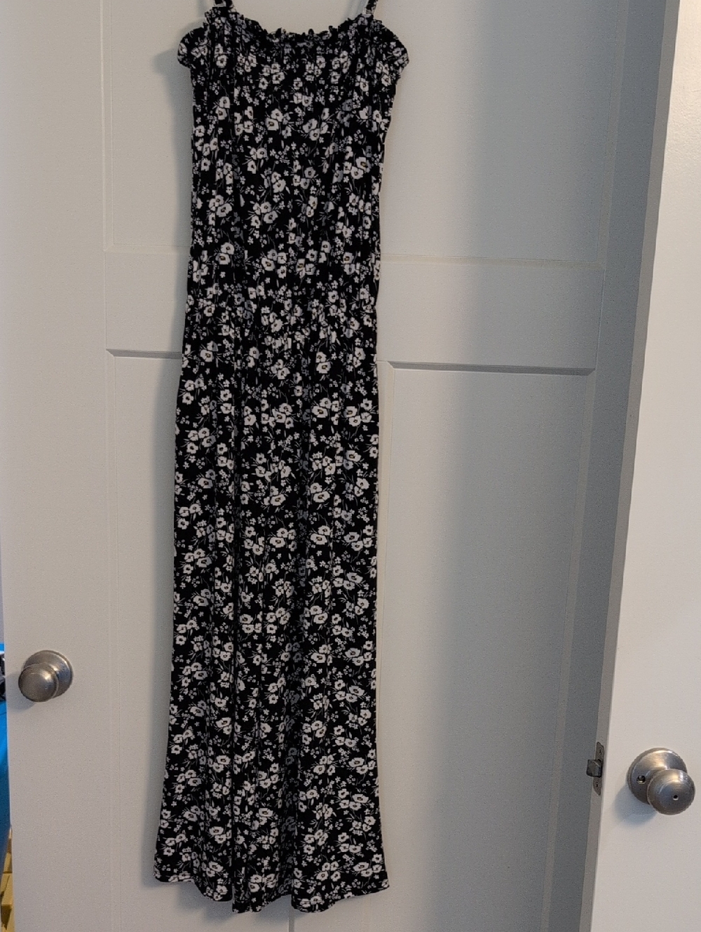 Maurices Black and White Floral Strapless Jumpsuit